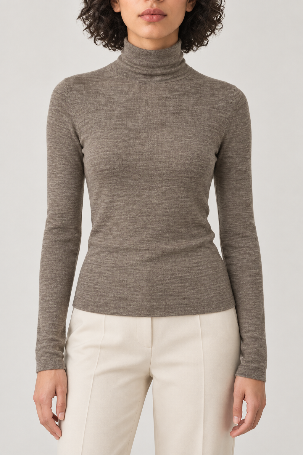 Merino Turtleneck Sweater, Heather Coffee, front