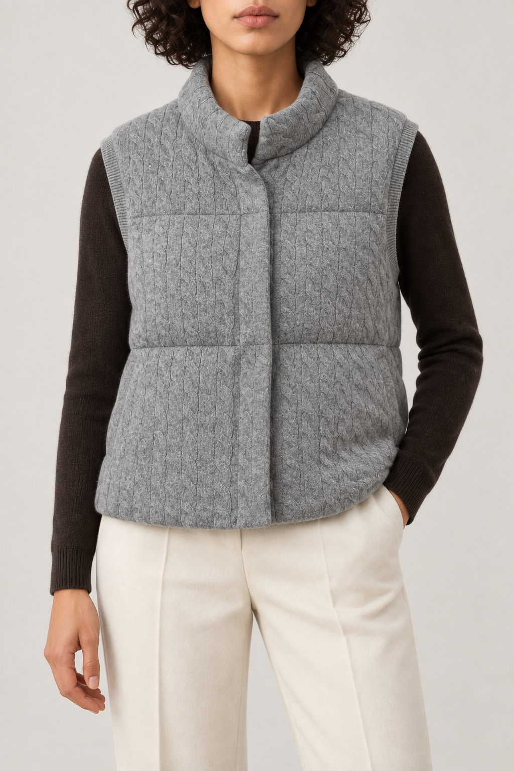 Cable Knit Gilet, Heather grey, front