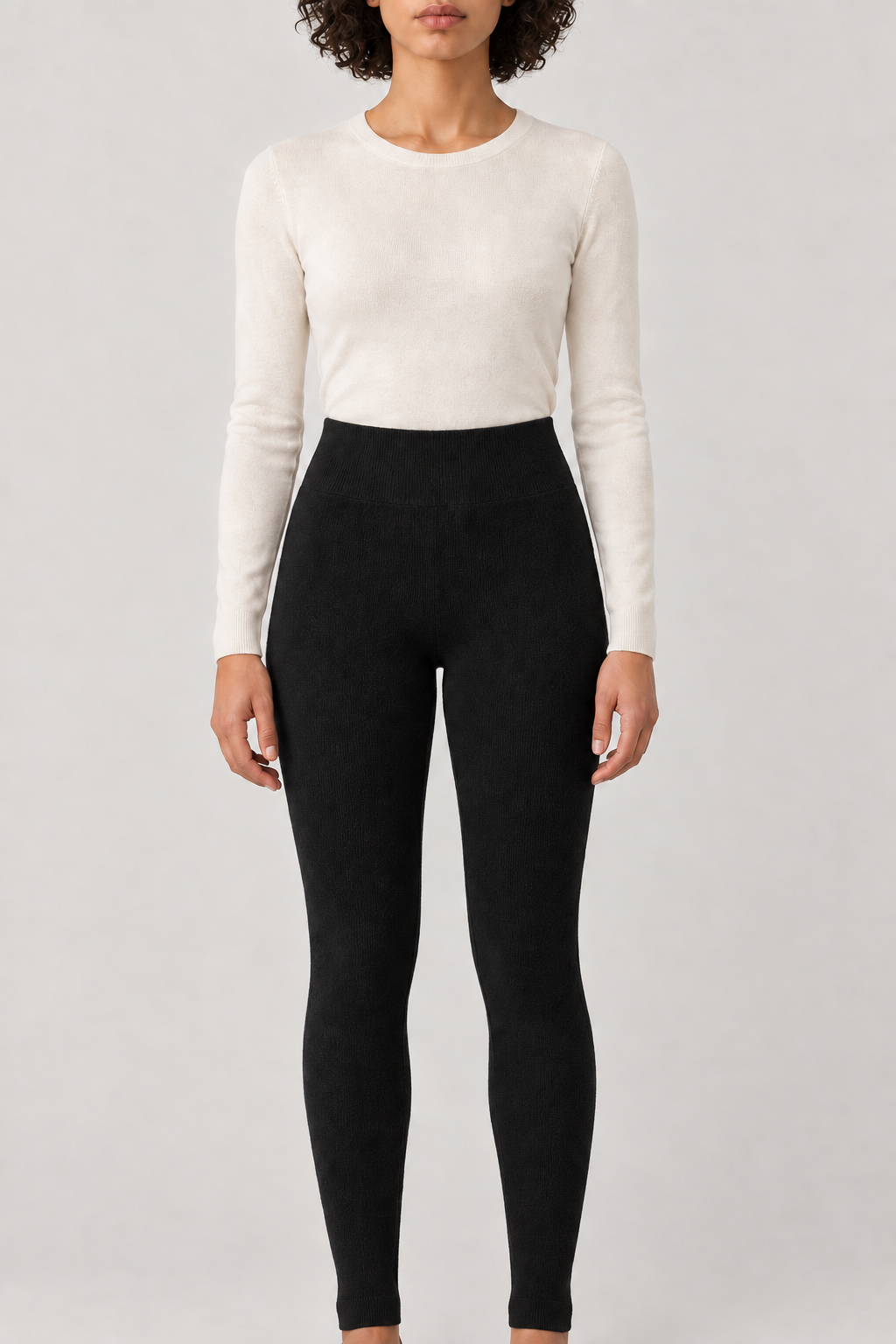 Merino Knit Leggings, Black, front