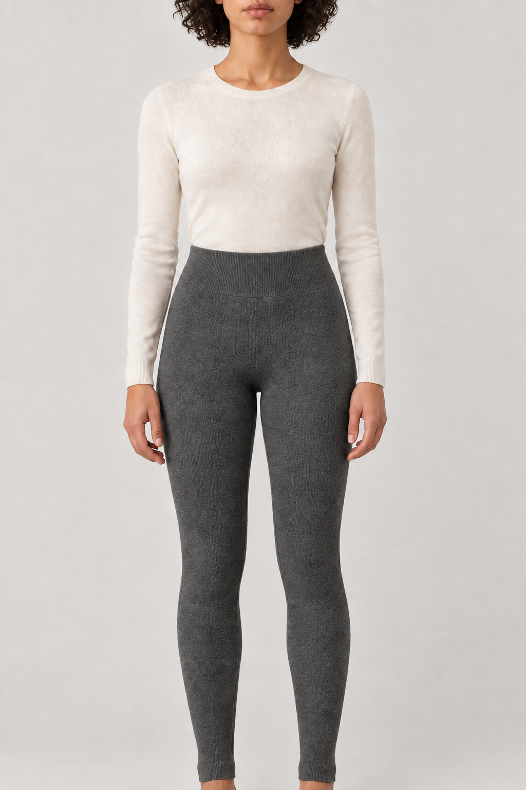 Merino Knit Leggings, Charcoal, front