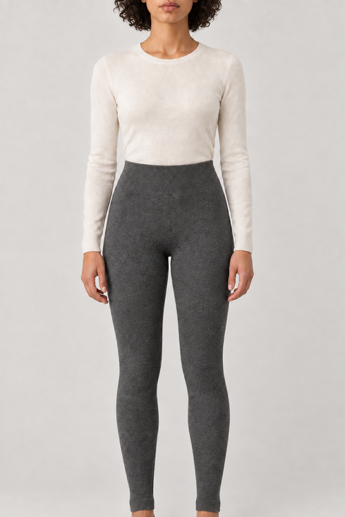 Merino Knit Leggings, Charcoal, front