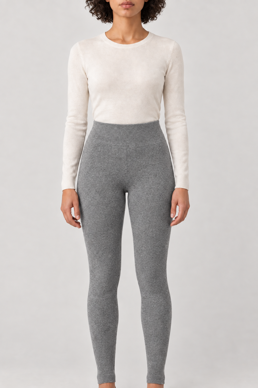 Merino Knit Leggings, Mid Grey, front