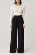 Merino High-Waist Wide-Leg Trousers, Black, front