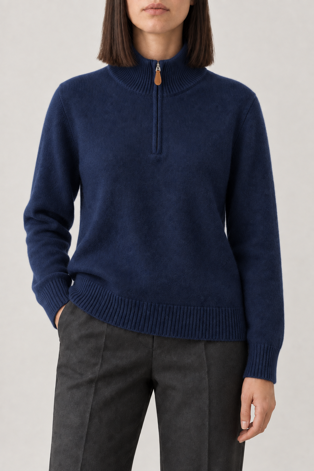 Cashmere Stand-Collar Half-Zip Sweater, Prussian Blue, front