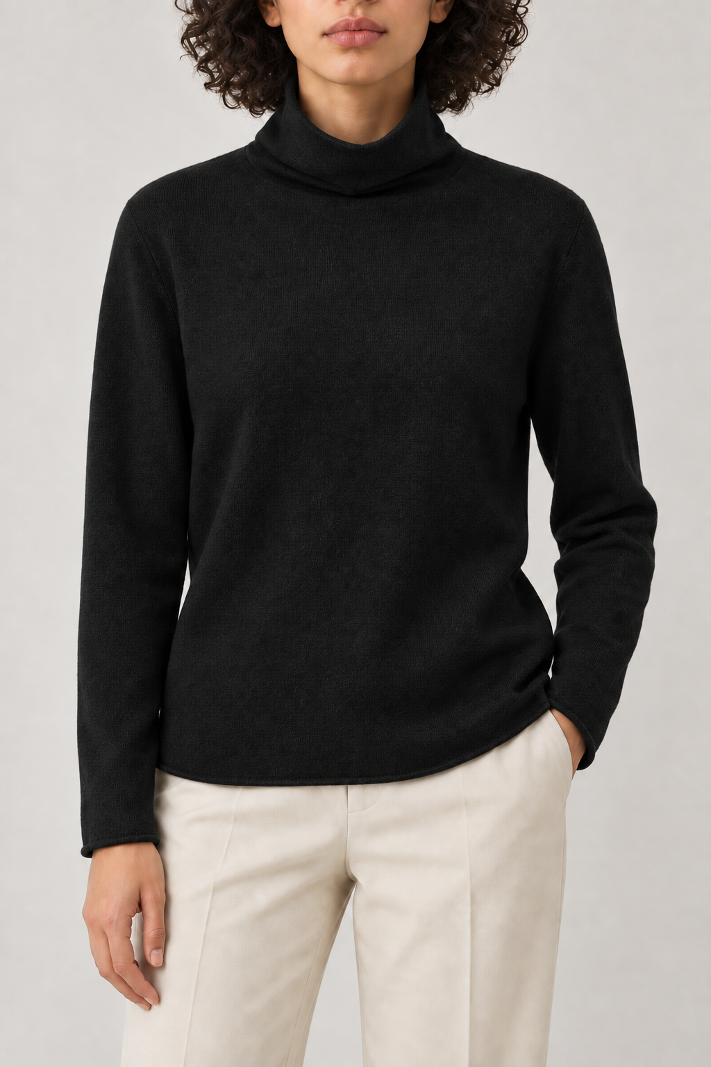Cashmere Turtleneck Sweater, Black, front