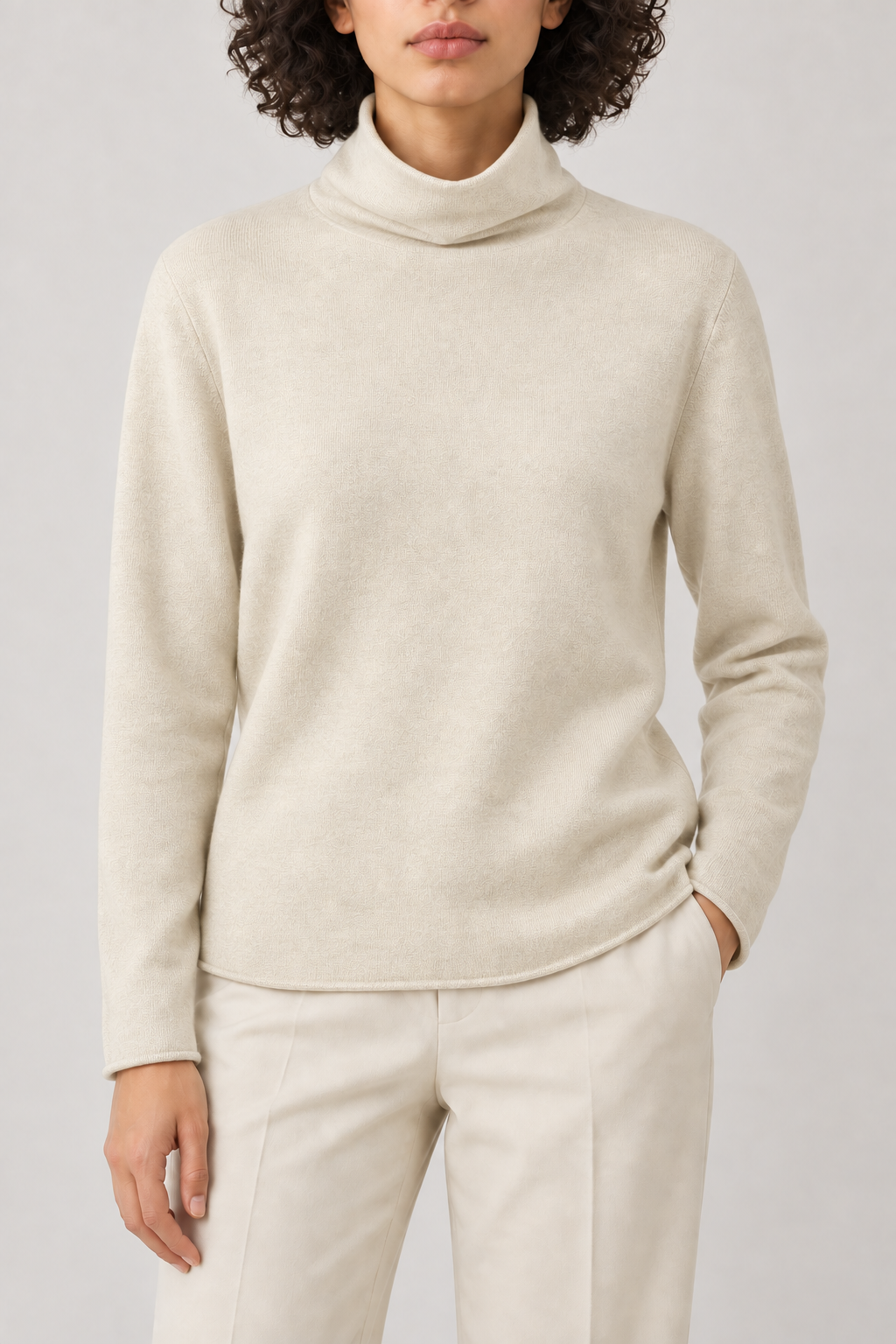 Cashmere Turtleneck Sweater, Ivory Cream, front