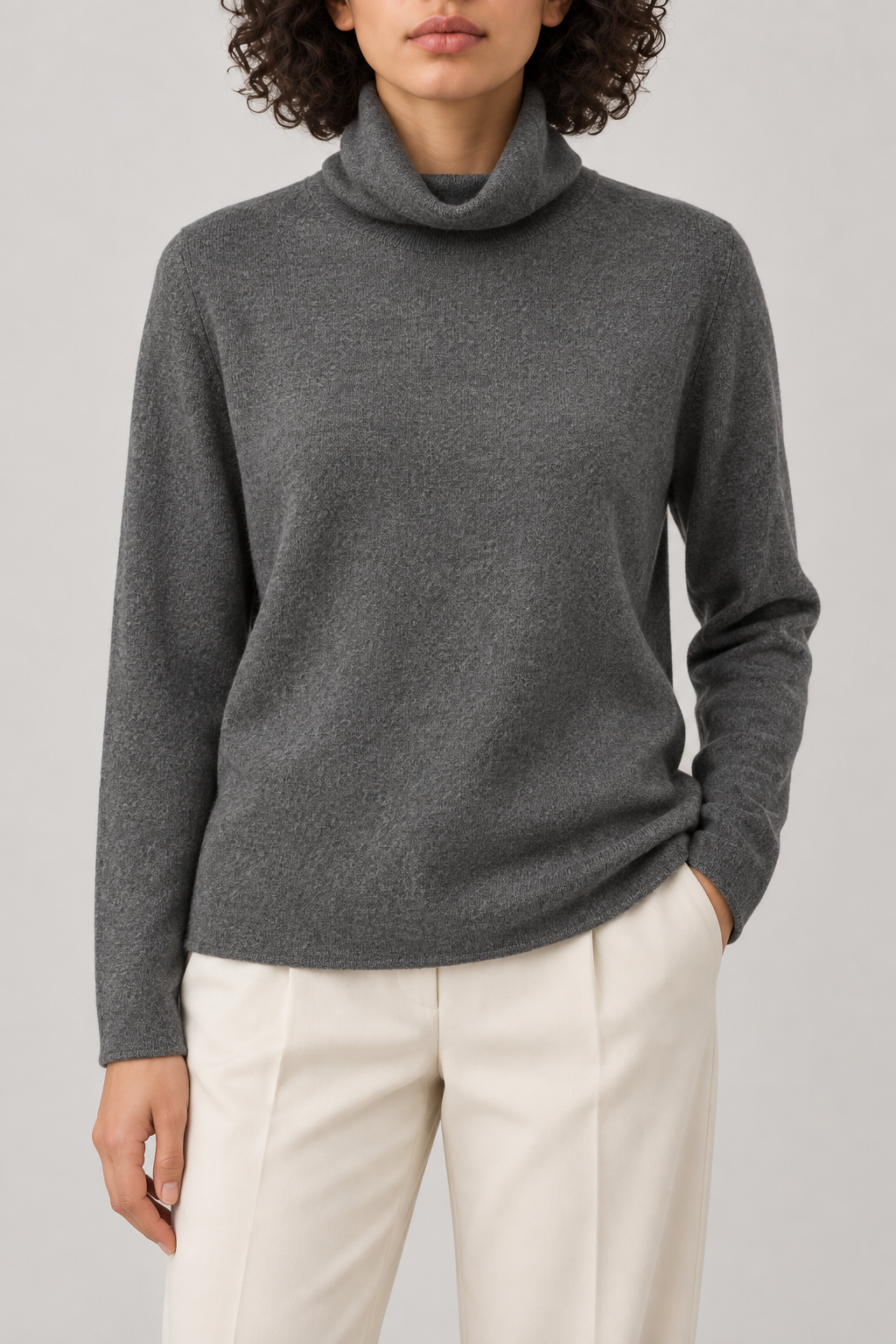 Cashmere Turtleneck Sweater, Charcoal Grey, front