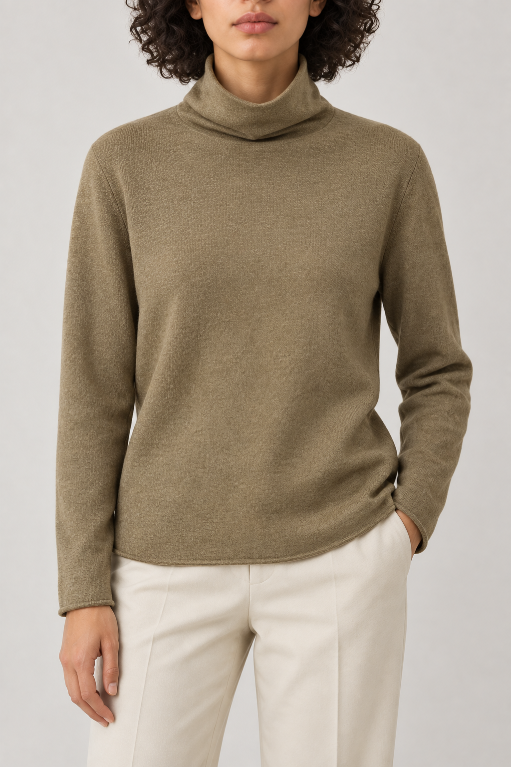 Cashmere Turtleneck Sweater, Olive Brown, front