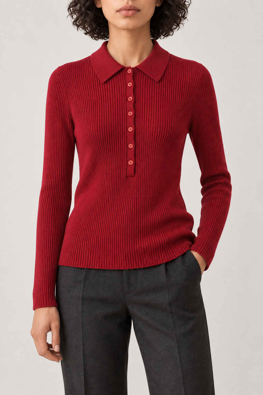 Merino Polo Pullover, Deep Red, front