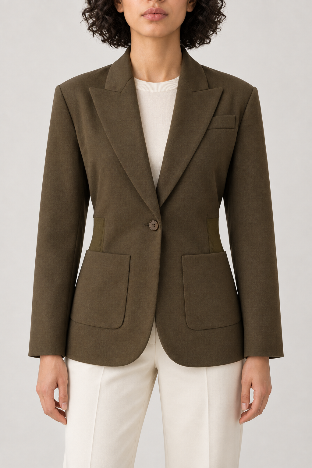 Merino Tailored Blazer, Olive Brown, front