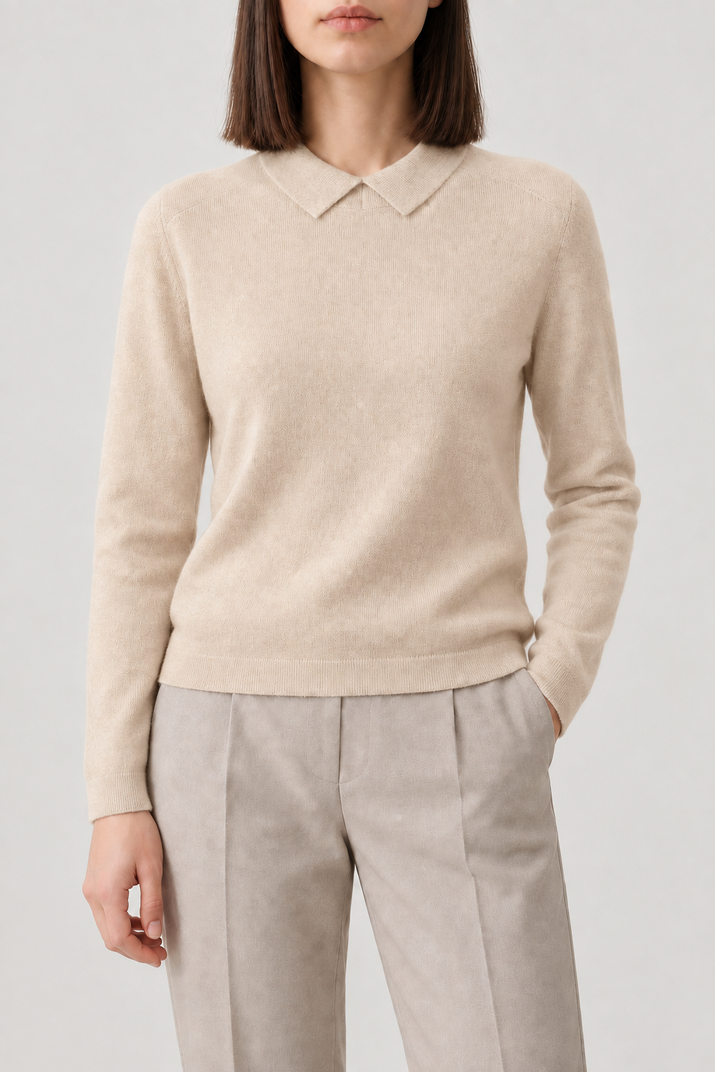 Merino Polo Pullover, Oat Beige, front
