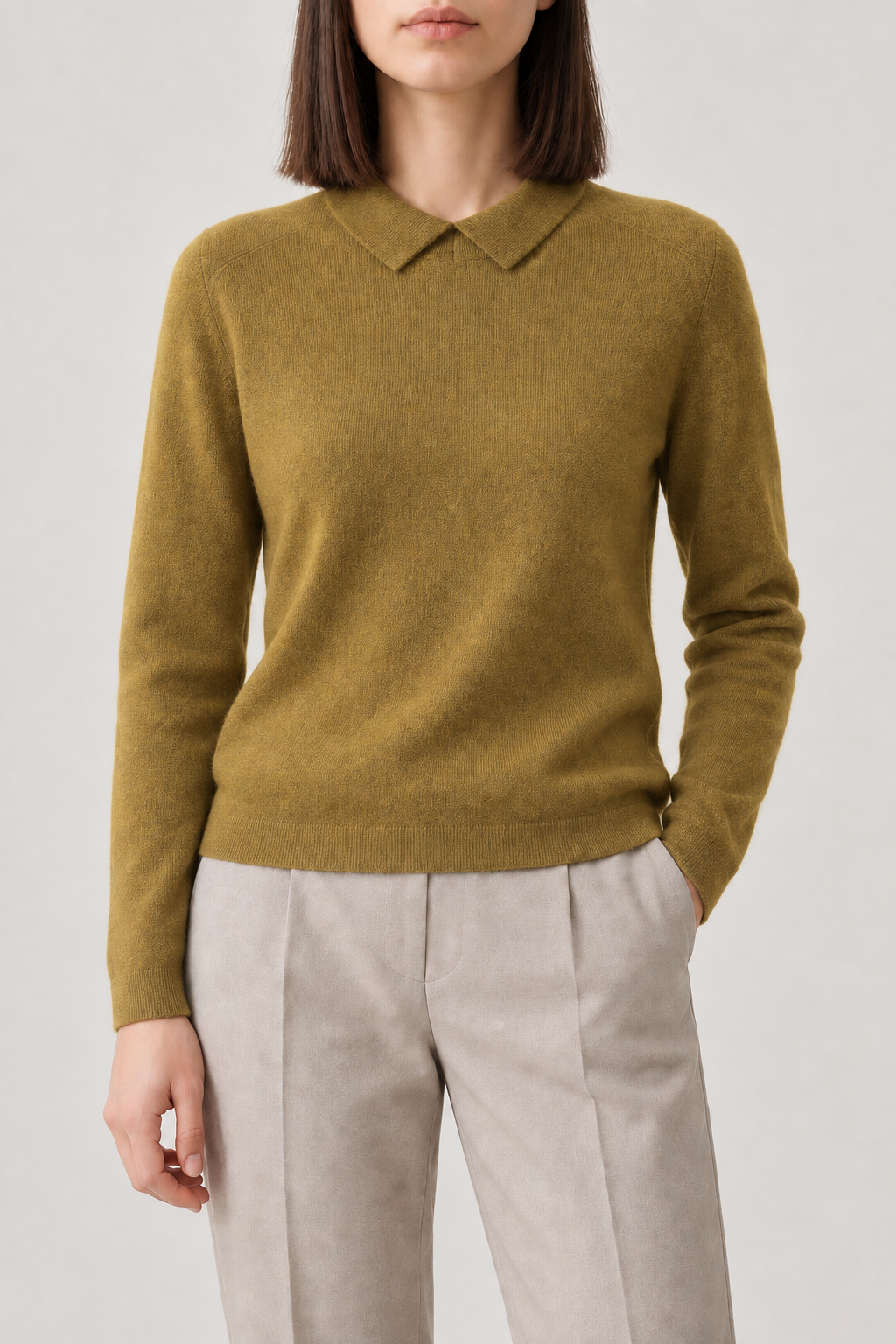 Merino Polo Pullover, Mustard, front