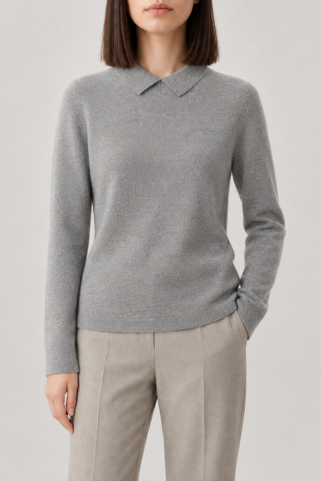 Merino Polo Pullover, Cloud Grey, front