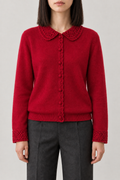Cashmere Lace-Trim Cardigan, Cherry Red, front