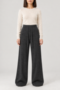 Merino Drape Wide-Leg Trousers, Charcoal, front