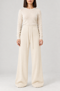 Merino Drape Wide-Leg Trousers, Apricot, front