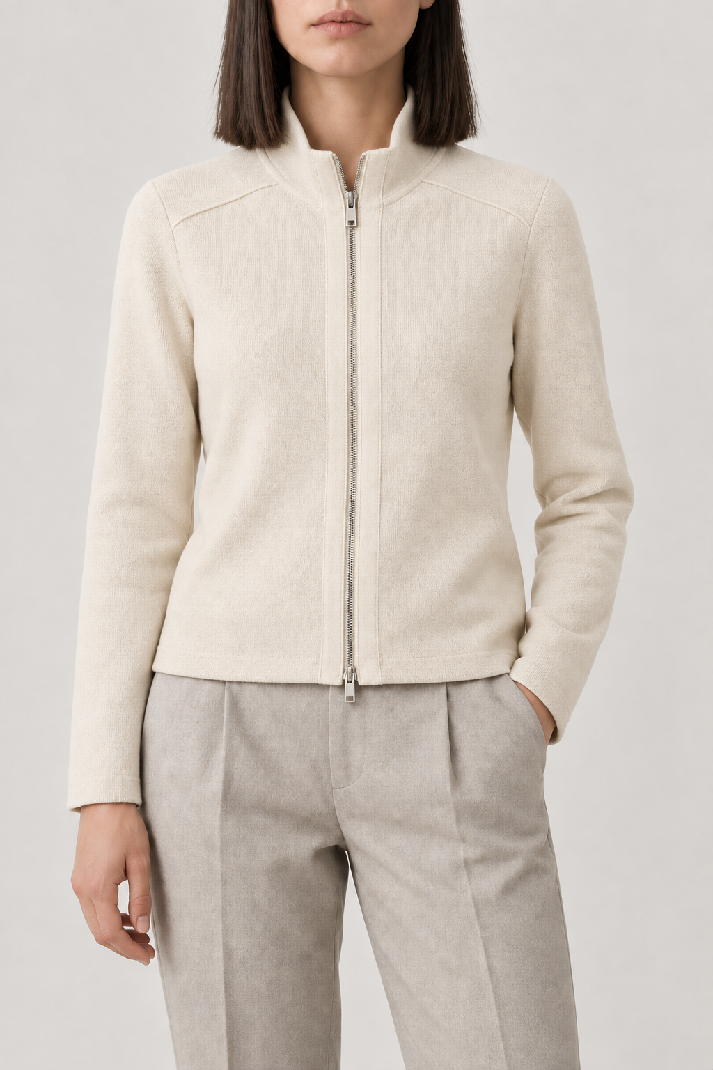Collared Zip Jacket, Cream, front