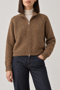 Melange Zip Cardigan, Brown melange, front