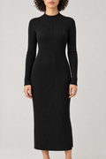 Merino Side-Slit Knit Dress, Black, front