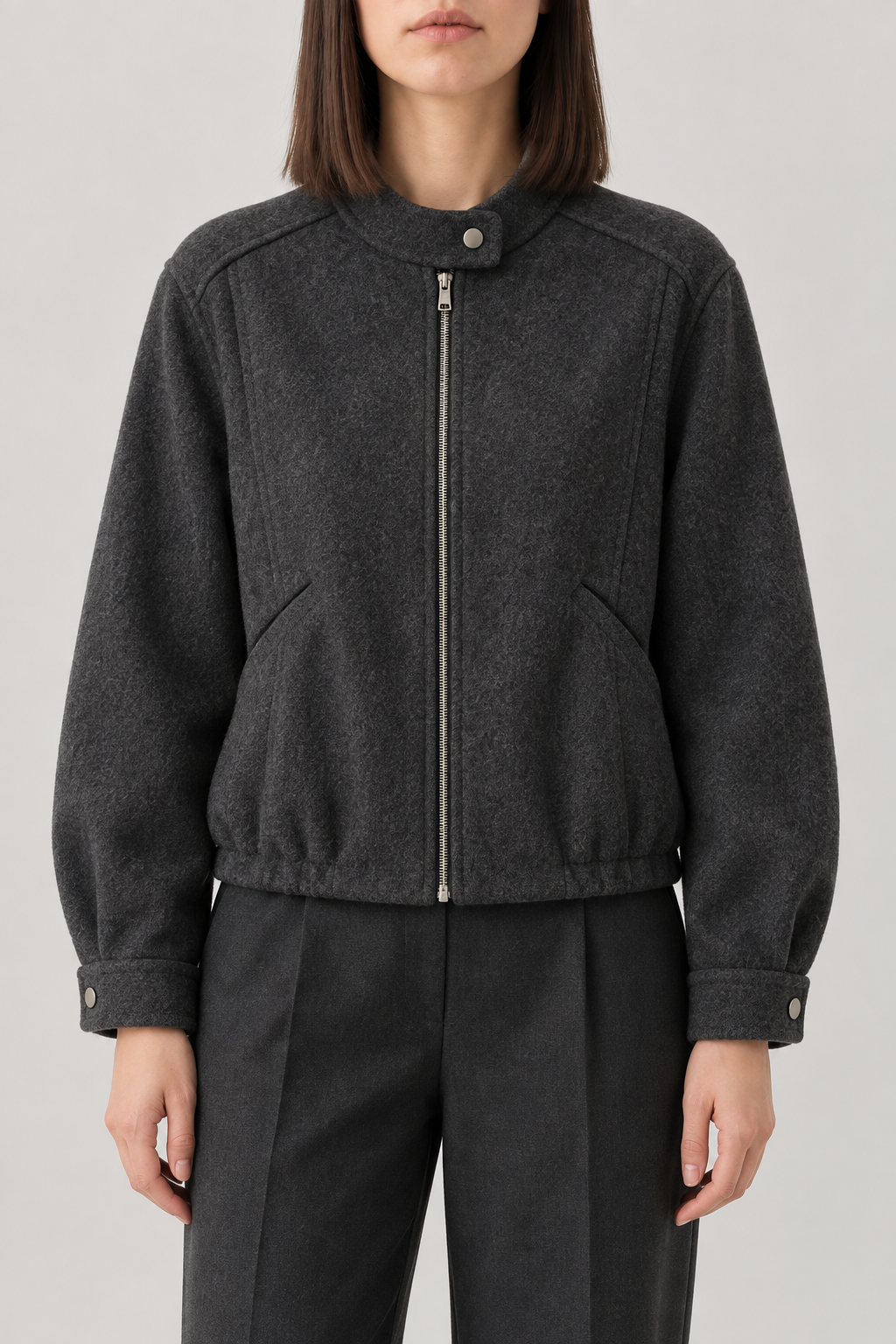 Cashmere Double-Face Jacket, Charcoal Grey, front