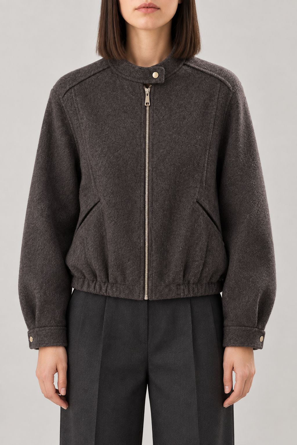 Cashmere Double-Face Jacket, Smoky Brown, front
