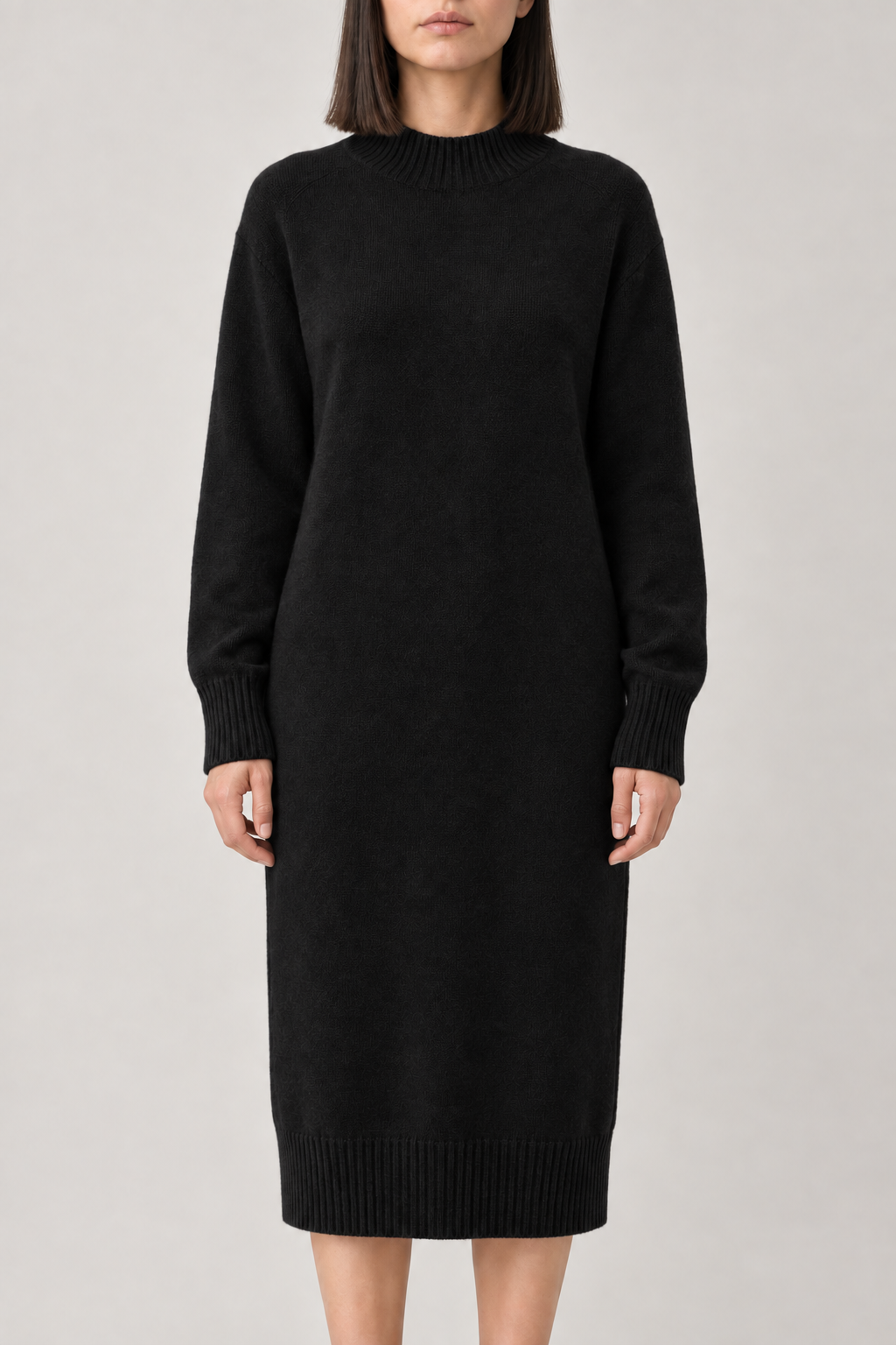 Cashmere Sweater Dress, Black, front