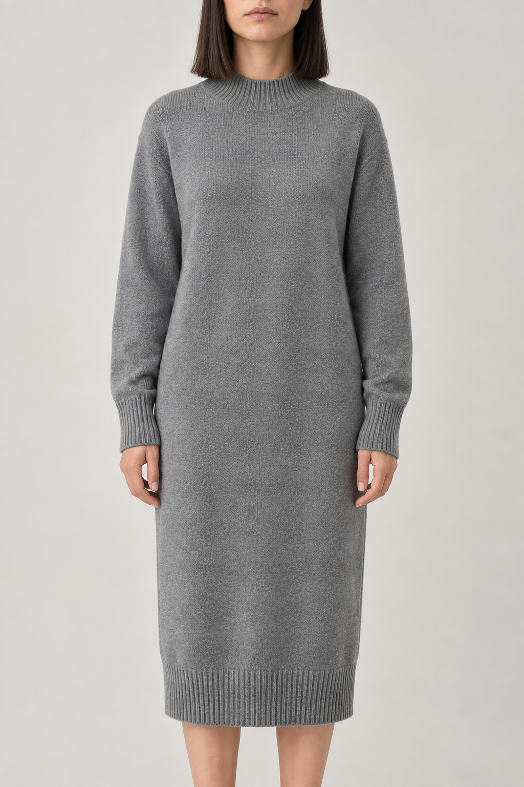 Cashmere Sweater Dress, Heather Grey, front
