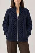 Aran Zip Cardigan, Navy, front