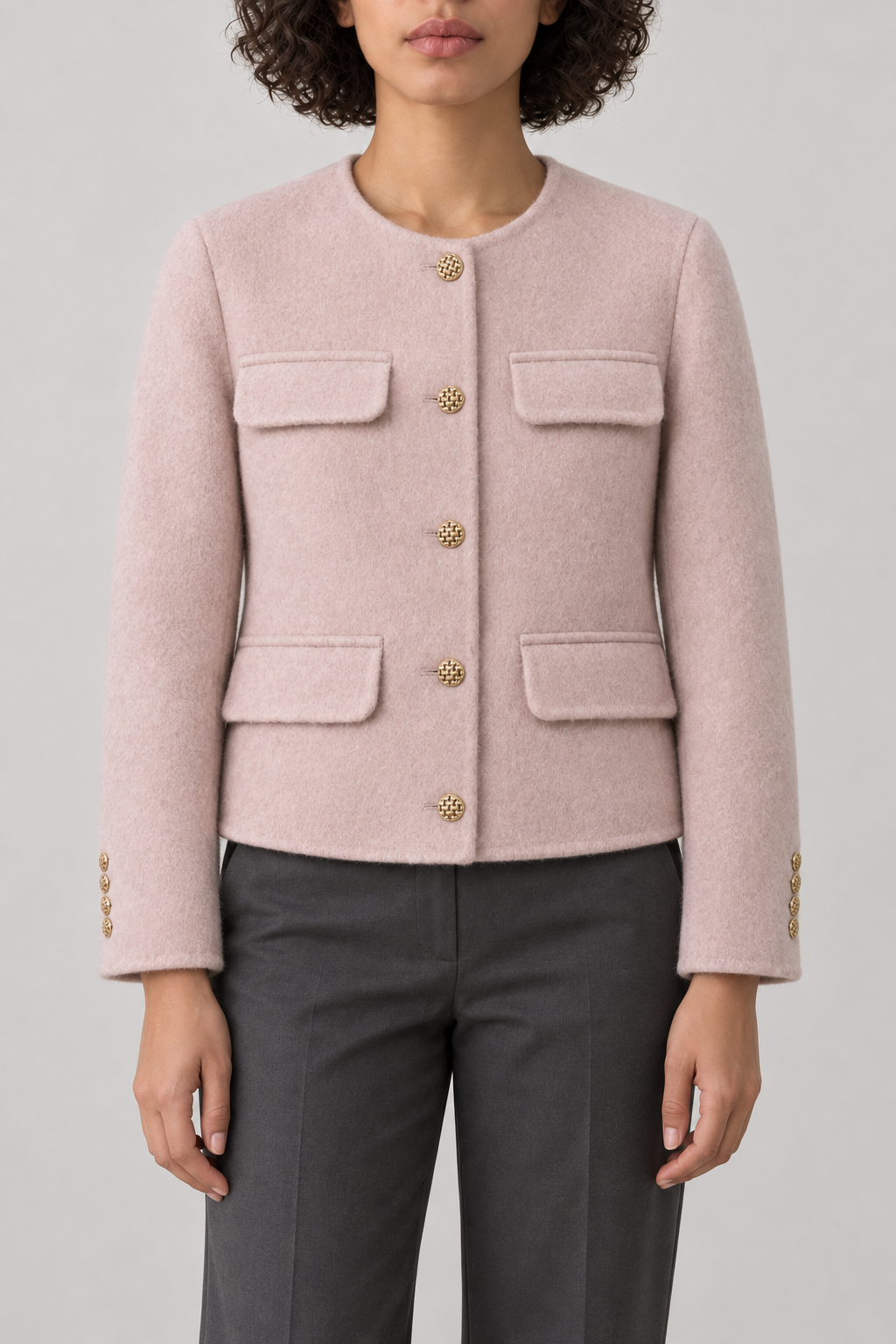 Cashmere Collarless Coat, Dusty Pink, front