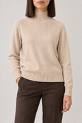 Fine-Knit High-Neck Pullover, Milk Tea Apricot, front