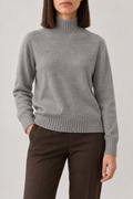 Fine-Knit High-Neck Pullover, Heather Grey, front