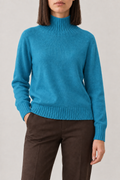 Fine-Knit High-Neck Pullover, Turquoise Blue, front