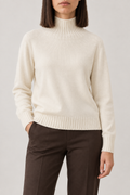 Fine-Knit High-Neck Pullover, Pearl white, front