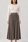Merino Pleated Knit Maxi Skirt, Stone Grey, front