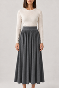Merino Pleated Knit Maxi Skirt, Paris Grey, front