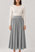 Merino Pleated Knit Maxi Skirt, Smoke Grey, front
