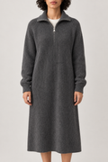 Quarter-Zip Sweater Dress, Heather charcoal, front
