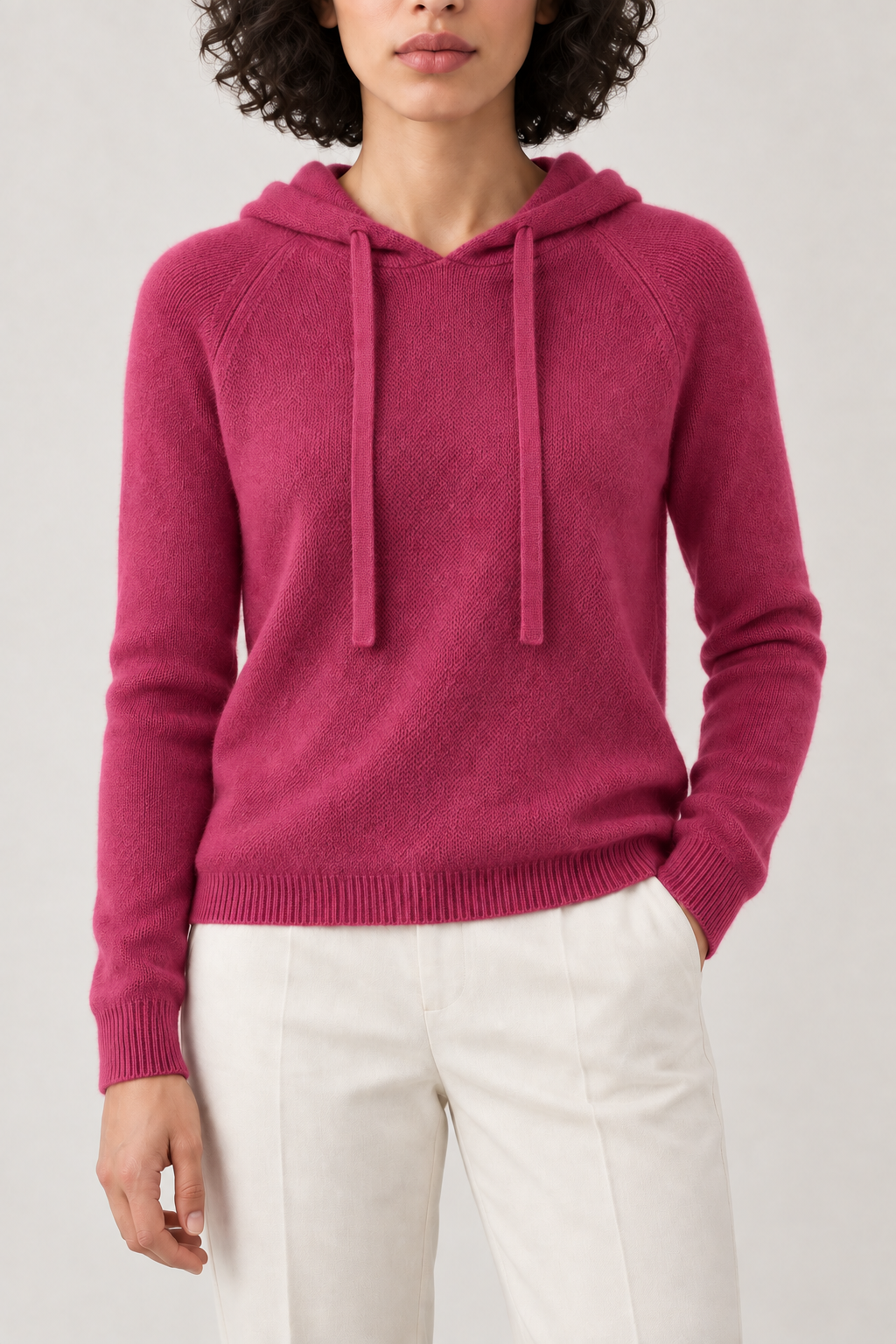 Knitted Pullover Hoodie, Raspberry, front