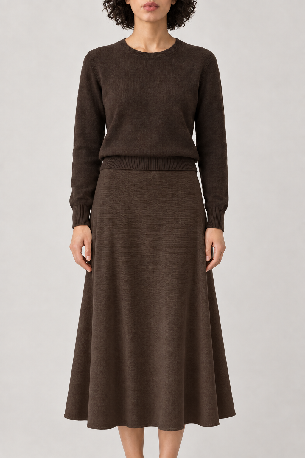 Merino Full Swing Knit Skirt, Brown, front