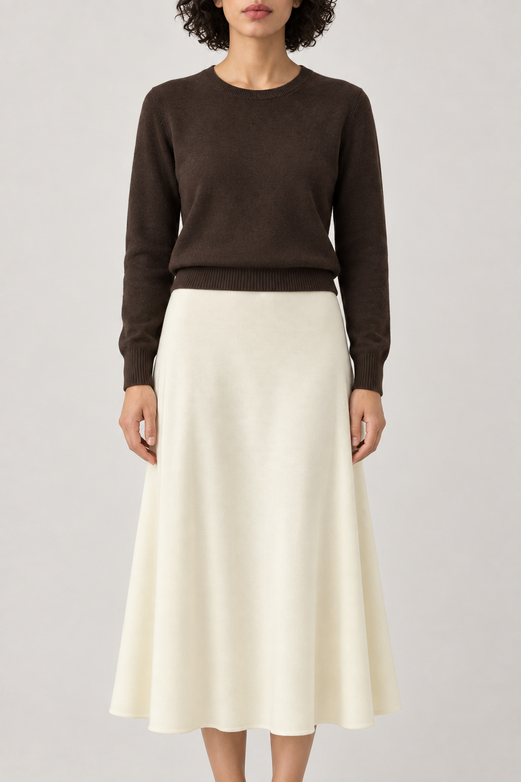 Merino Full Swing Knit Skirt, Cream, front