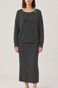 Merino Slip Dress and Cardigan Set, Dark Grey, front