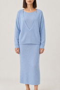 Merino Slip Dress and Cardigan Set, Sky Blue, front