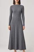 Merino A-Line Knit Maxi Dress, Heather Grey, front