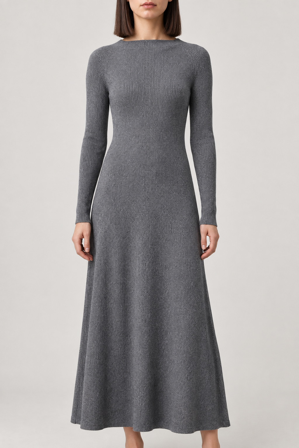 Merino A-Line Knit Maxi Dress, Heather Grey, front