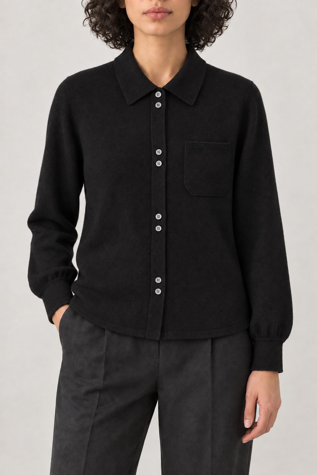 Merino Relaxed Longline Cardigan, Black, front