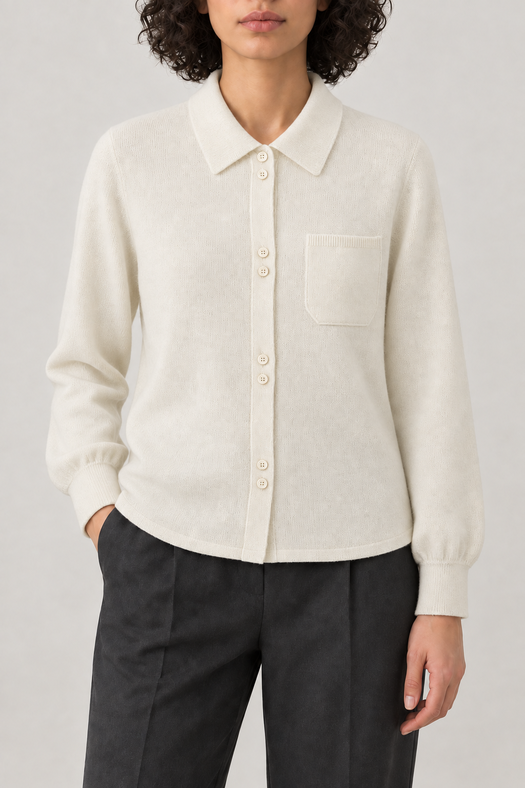 Merino Relaxed Longline Cardigan, White, front