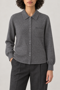 Merino Relaxed Longline Cardigan, Heather Grey, front