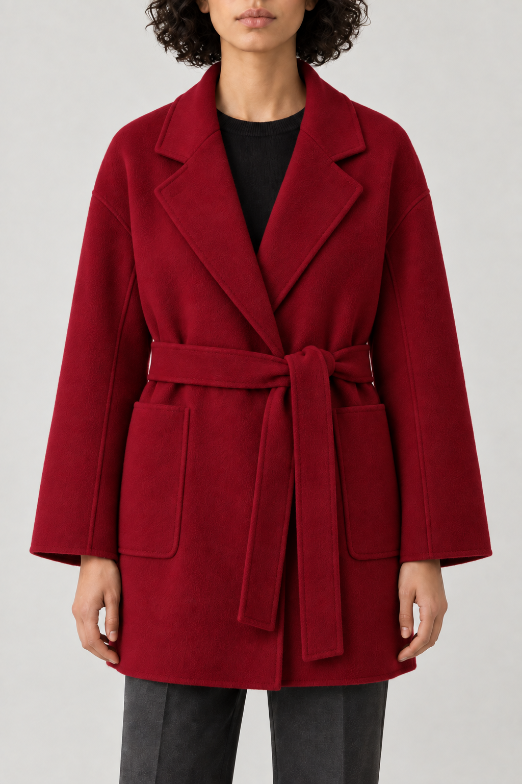 Cashmere Belted Wrap Coat, Crimson, front