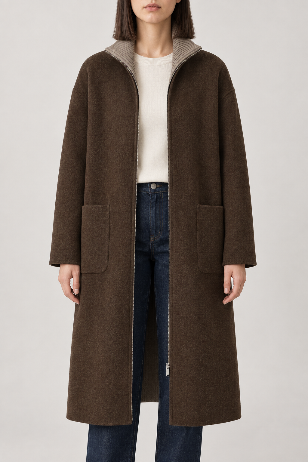 Merino Double-Face Coat, Coffee Brown, front