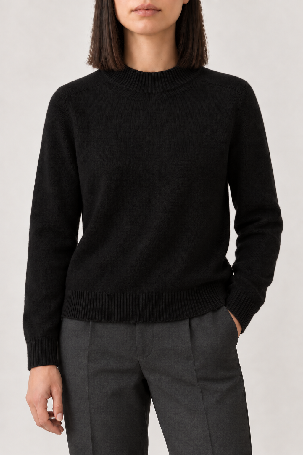 Cashmere Ribbed Mockneck Sweater, Black, front